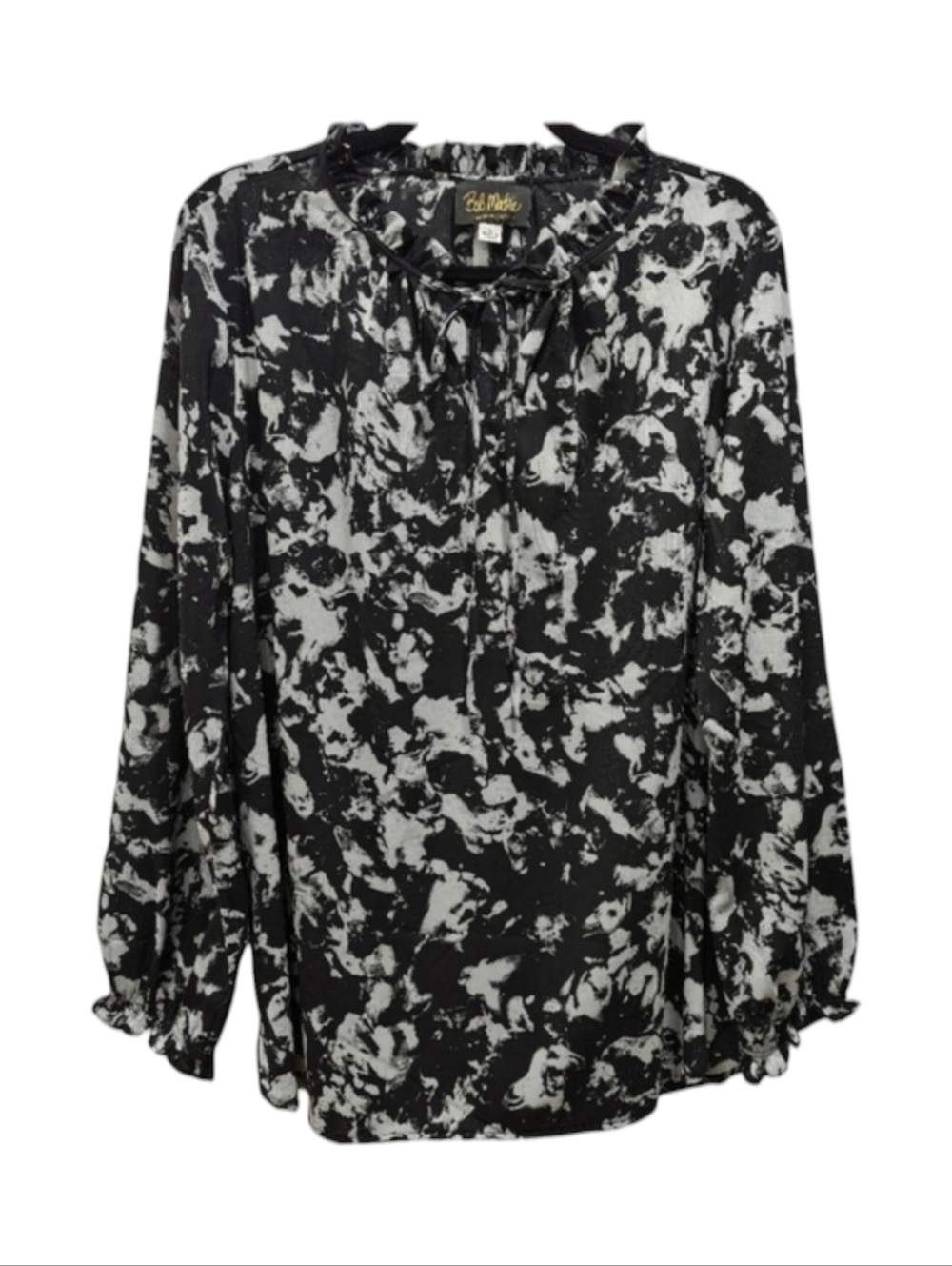 ✨2/$25 Bob Mackie~VTG~Wearable Art QVC~Black White~Women Blouse~Abstract~Large